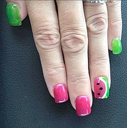 Watermelon theme painted nails by Stormy Akes