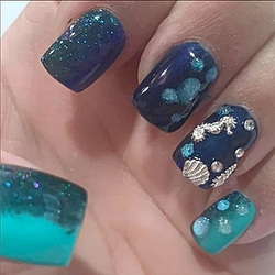Ocean theme painted nails by Stormy Akes